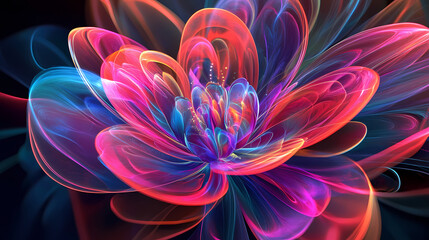 Close-up futuristic neon flower design with a vibrant. Vibrant. Illustration