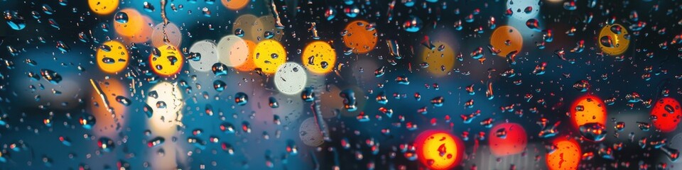 Poster - Softly diffused car lights seen through droplets of rain