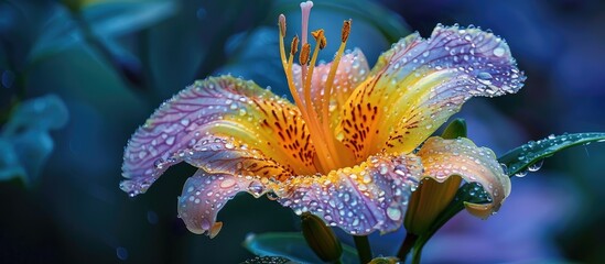 Poster - Beautiful Yellow Lilac Gasification Flower With Drops Of Rain Dew In The Garden