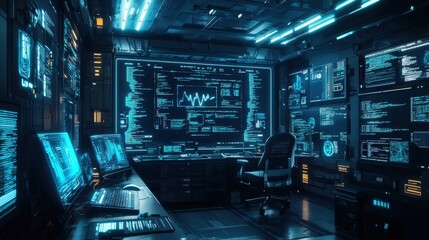 Wall Mural - Futuristic Command Center: Navigating the Digital Frontier