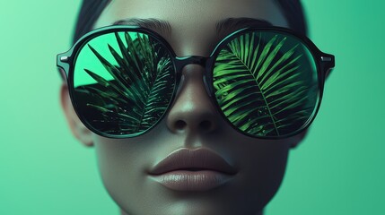 Wall Mural - A woman wearing sunglasses with a leafy green frame