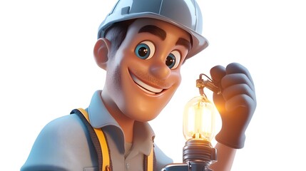 Wall Mural - Hardhatted Construction Worker Holding Lantern on Industrial Worksite