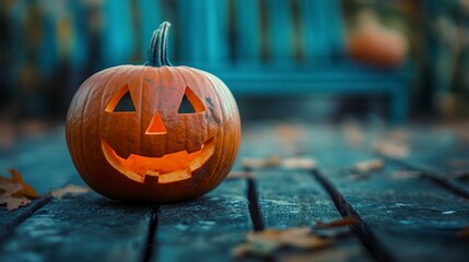 Wall Mural - halloween pumpkin on wooden table 