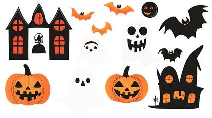 Sticker - Halloween icon collection vector illustration. Great for sticker, any print. Autumn and Halloween set. on white background 