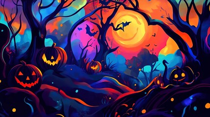 Poster - abstract and colorful beautiful illustration of halloween themed scene