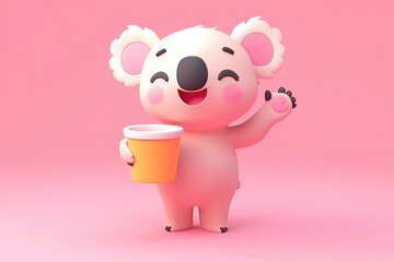 Wall Mural - Cute Koala Holding a Cup of Coffee