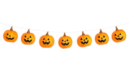 Sticker - Halloween festive garland of pumpkins isolated on a white background. Getting ready for a Halloween party. Celebrate a fun Halloween in the fall. 