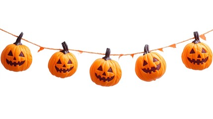 Sticker - Halloween festive garland of pumpkins isolated on a white background. Getting ready for a Halloween party. Celebrate a fun Halloween in the fall.