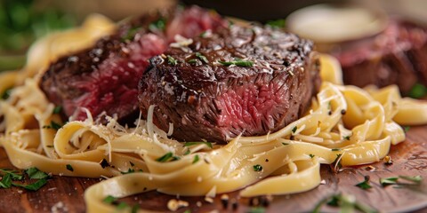 Poster - Filet Mignon Steak with Pasta and Wood Sauce Roast