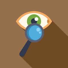 Wall Mural - magnifying glass is focusing on a green open eye, symbolizing concepts like vision analysis, medical