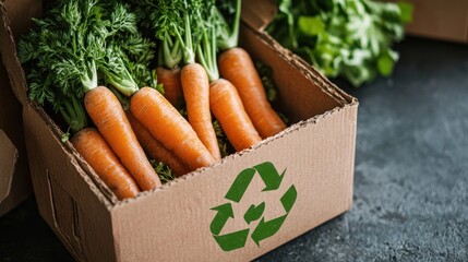 Wall Mural - Sustainable Produce: Fresh Carrots in Recycled Box