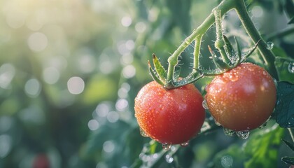 Wall Mural - Fresh Tomatoes Growing on the Vine in the Garden