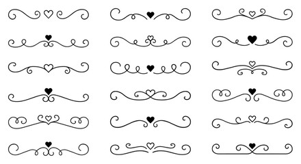 Wall Mural - text dividers with hearts doodle set. wedding decorative elements. divider ornament, borders. hand d