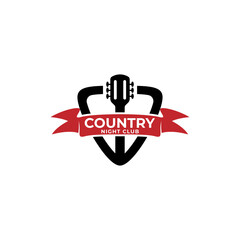 Wall Mural - Country guitar nightclub logo design in guitar pick shape design