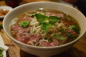 Sticker - Beef Pho is a Vietnamese soup with broth banh pho noodles herbs and choice of beef or chicken