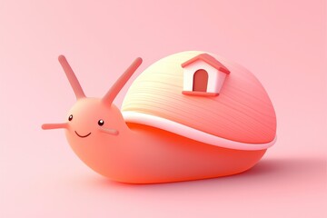 Wall Mural - Cute Cartoon Snail With A Tiny House On Its Shell