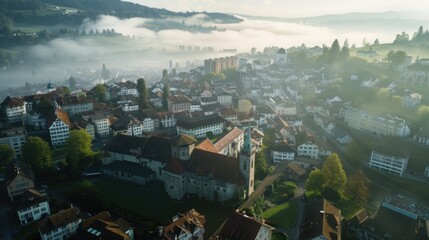 Poster - Bird's-eye view of urban landscape with buildings and streets