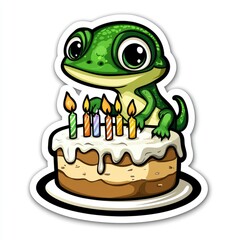 Poster - Cute Gecko Blowing Out Birthday Candles on Cake