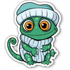 Poster - Cute Cartoon Frog Wearing a Winter Hat and Scarf