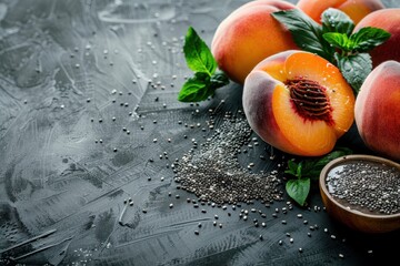 Sticker - Black table with peach pudding and chia seeds