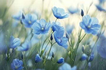 Poster - Blue flax plant sways in the wind part of farming culture