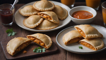 Sticker - empanadas filled with butter chicken on a plate