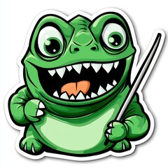 Poster - Funny Cartoon Green Monster Holding a Stick