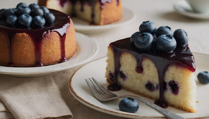 Wall Mural - slice of blueberry cake on a plate