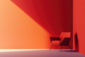 Poster - Red Armchair in a Room with Sunlight and Red Walls