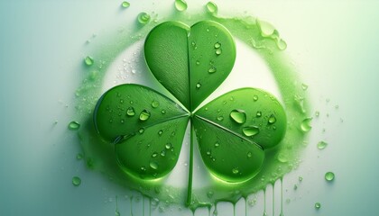 Wall Mural - Abstract round clover leaf with watercolor splashes extending outward, leaving the majority 