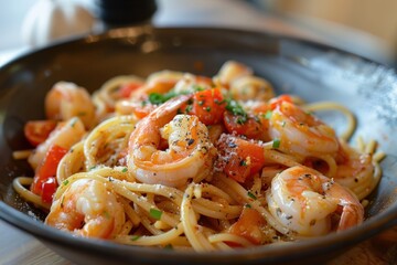 Poster - Ingredients for diverse dishes like pasta shrimp cream tripe and garlic