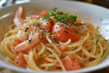 Canvas Print - Ingredients for pasta dishes including shrimp tomato and garlic