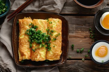 Wall Mural - Japanese rolled omelet viewed from above