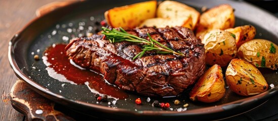 Beef Steak With Potatoes And Sauce