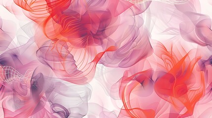 An abstract pattern featuring bright coral shapes set against muted lavender and light gray, blending vibrant energy with subtle sophistication. 8k UHD, suitable for high-quality printing or 