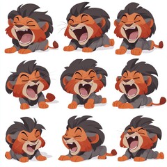 Canvas Print - Cute Cartoon Lion Cub Yawning in Different Poses