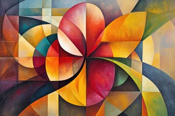 Wall Mural - Abstract Painting of a Flower with Geometric Shapes