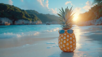 Pineapple on the Beach at Sunset