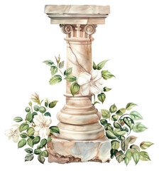 Sticker - PNG Ancient column with blooming flowers