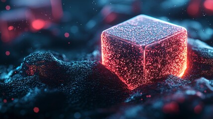 Sticker - Glowing Cube In A Dark Abstract Landscape.