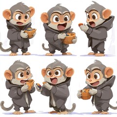 Wall Mural - Adorable Cartoon Monkeys in Various Poses