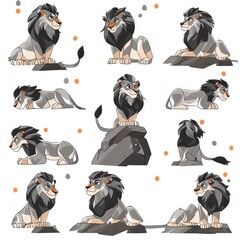 Sticker - Cartoon Lion Poses Animation Character Design