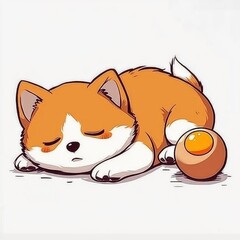 Wall Mural - Cute Cartoon Dog Sleeping With Egg