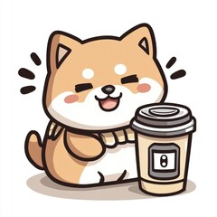 Cute Shiba Inu Dog Holding a Cup of Coffee