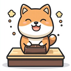 Poster - Cute Shiba Inu Dog Sitting on a Platform with a Happy Expression