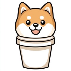 Canvas Print - Cute Shiba Inu Puppy Face Peeking from Coffee Cup