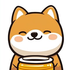 Sticker - Cute Cartoon Shiba Inu Dog Holding Honey Jar