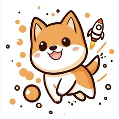 Poster - Cute Cartoon Dog with Rocket