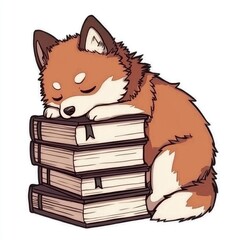 Poster - Cute Puppy Sleeping on a Stack of Books