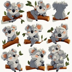 Poster - Cute Koala Bear Cartoon Characters Set